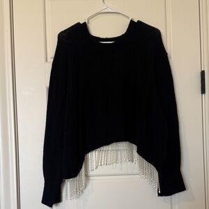 Elegant Black Sweater with Pearl Detailing